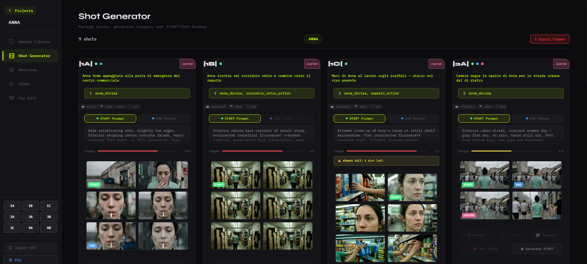 SLATE — interfaccia del tool desktop proprietario di MaiDreamsLab: Script, Layout, Assets, Timing, Export